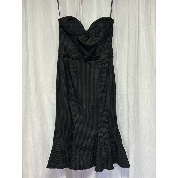 Vtg 90s Bebe Mallgoth Gothic Pinstripe Dress Bustier Flare Dress Pinstripe Med - Picture 1 of 9